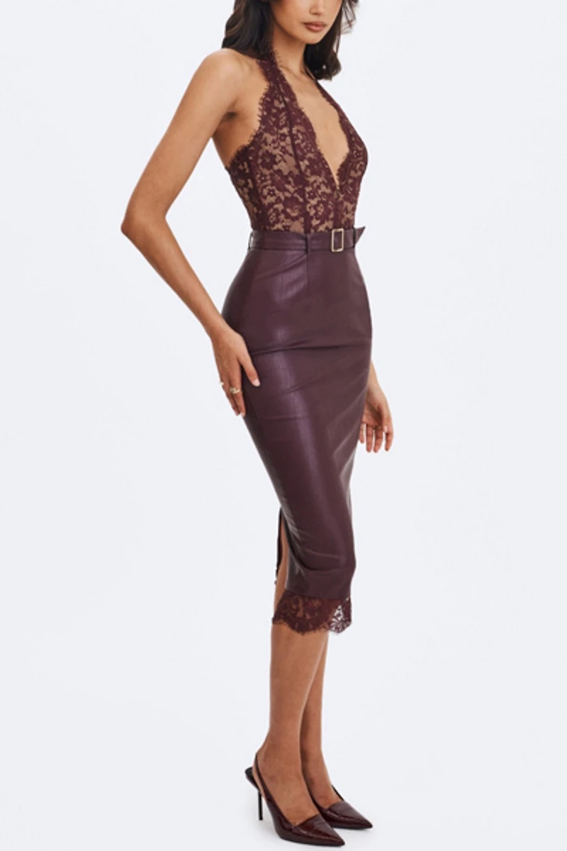 Miss Circle Fiera Plunging Halter Belted Midi Dress