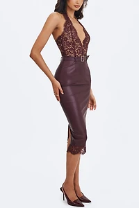 Miss Circle Fiera Plunging Halter Belted Midi Dress