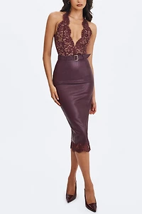 Miss Circle Fiera Plunging Halter Belted Midi Dress