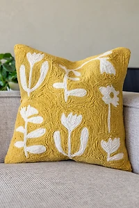 YaYa & Co. Peggy Organic Cotton Embroidered Floral Pillow