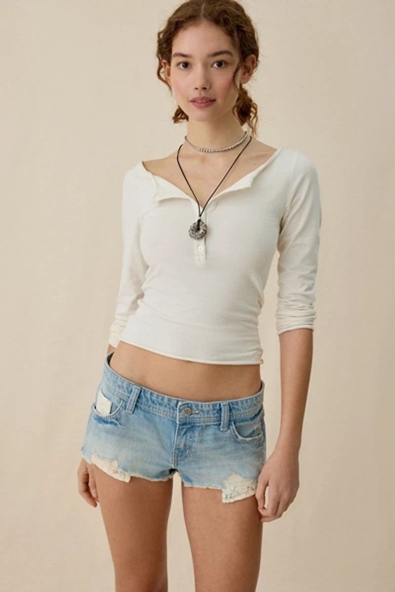 BDG Jenni Lace Trim Low-Rise Denim Micro Shorts