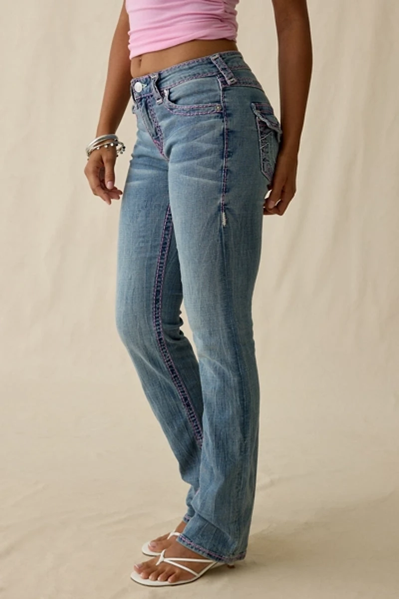 True Religion Billie Topanga Wash Super T Flap Mid-Rise Straight Jeans