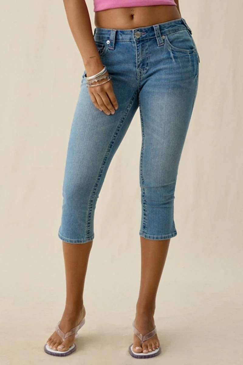 True Religion Jennie Baja Horizon Flap Mid-Rise Skinny Capri Jeans