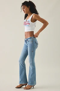 True Religion Joey Ridge Mist Super-T Flap Low-Rise Flare Jeans