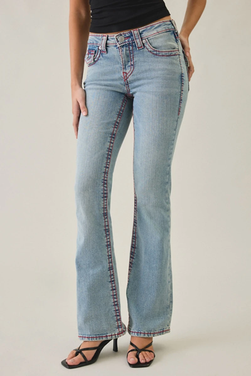 True Religion Becca Sierra Haze Big T Flap Mid-Rise Bootcut Jeans
