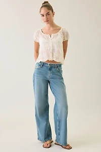 GUESS JEANS G11 Zahli Lace Trim Mid-Rise Wide Leg Jean