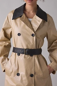 Avec Les Filles Contrast Trim Faux Leather Trench Coat
