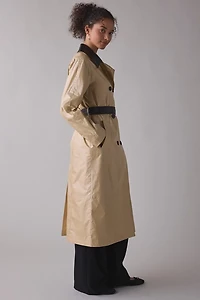 Avec Les Filles Contrast Trim Faux Leather Trench Coat