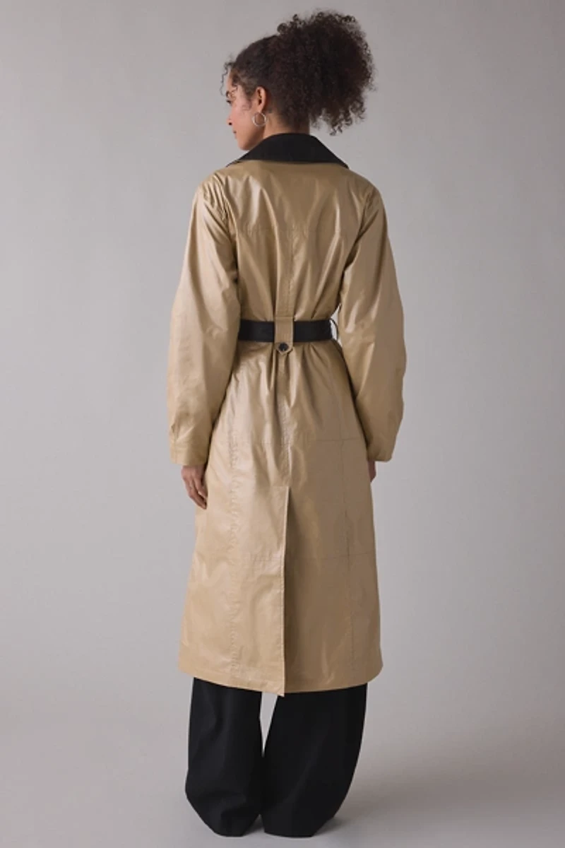 Avec Les Filles Contrast Trim Faux Leather Trench Coat