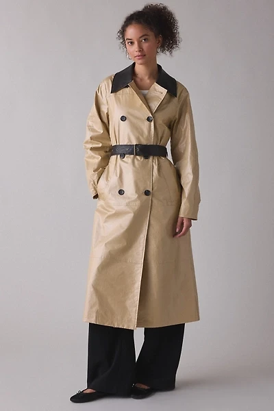 Avec Les Filles Contrast Trim Faux Leather Trench Coat