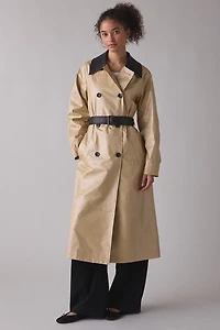 Avec Les Filles Contrast Trim Faux Leather Trench Coat