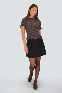 Amy Lynn Kitty Check Chiffon Smocked Frill Sleeve Top