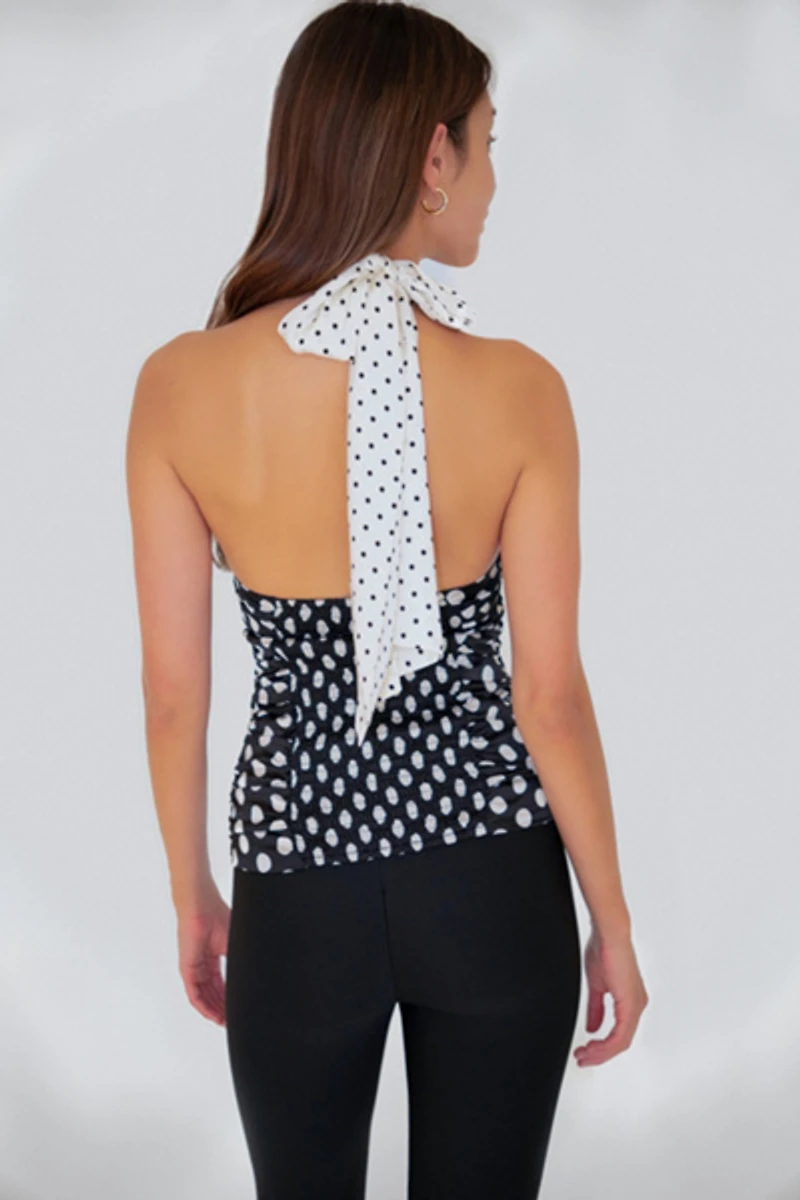 Amy Lynn Sophie Contrast Mono Polka Dot Scarf Neck Top