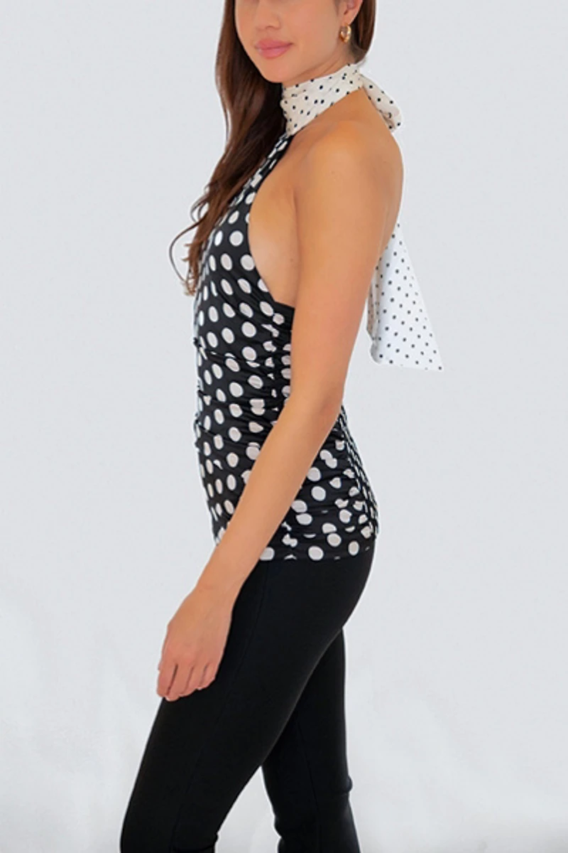 Amy Lynn Sophie Contrast Mono Polka Dot Scarf Neck Top