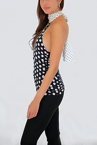 Amy Lynn Sophie Contrast Mono Polka Dot Scarf Neck Top