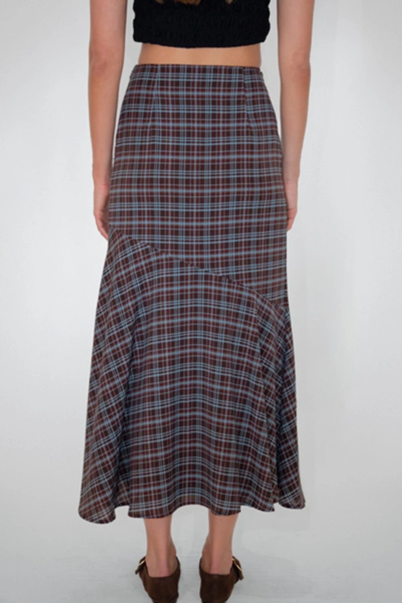 Amy Lynn Alma Heritage Check Chiffon Asymmetric Maxi Skirt