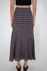 Amy Lynn Alma Heritage Check Chiffon Asymmetric Maxi Skirt