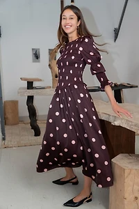 Amy Lynn Mabel Polka Dot Satin Smocked Midaxi Dress
