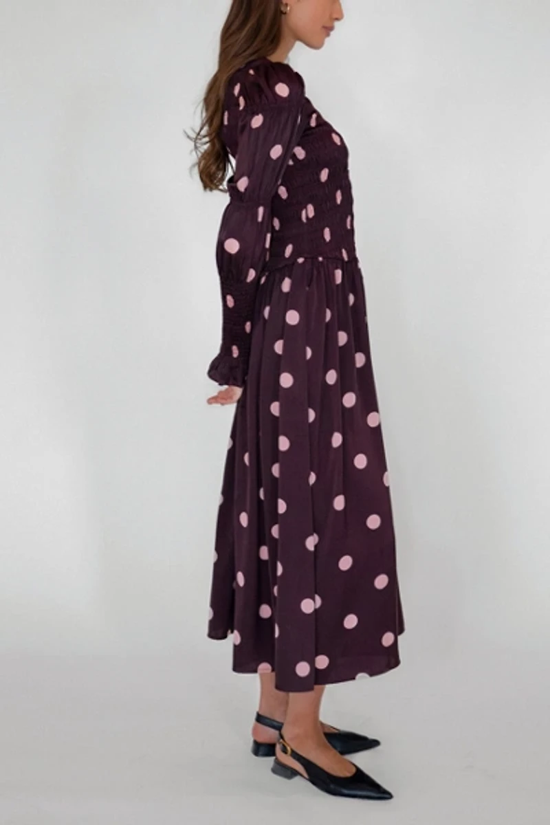 Amy Lynn Mabel Polka Dot Satin Smocked Midaxi Dress