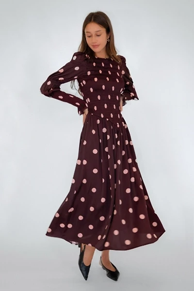 Amy Lynn Mabel Polka Dot Satin Smocked Midaxi Dress