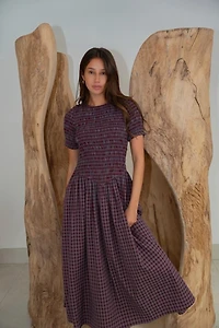 Amy Lynn Beatrix Smocked Plaid Midi Dress