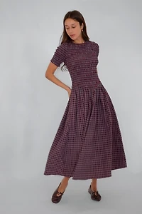 Amy Lynn Beatrix Smocked Plaid Midi Dress