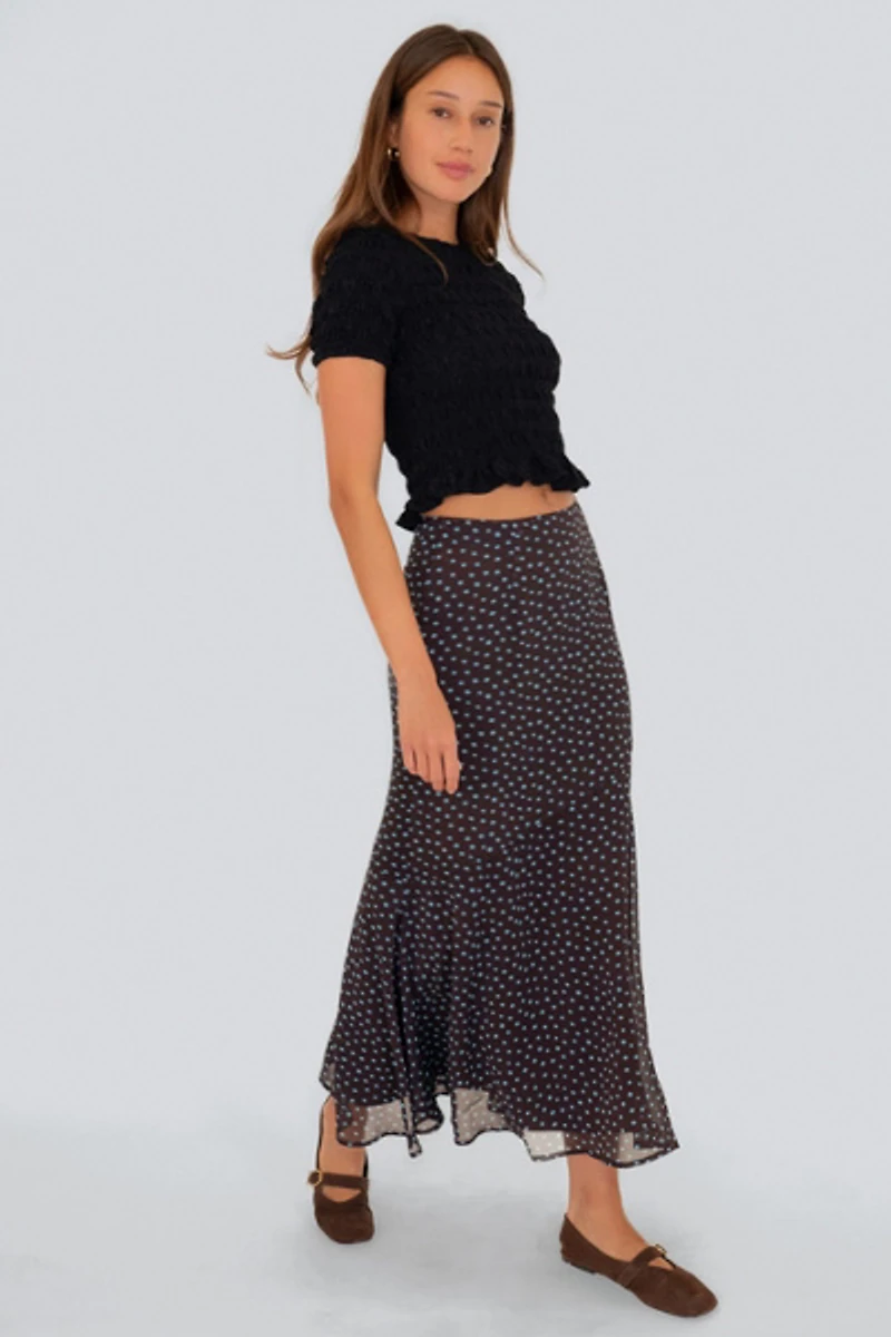Amy Lynn Alma Polka Dot Chiffon Asymmetric Maxi Skirt