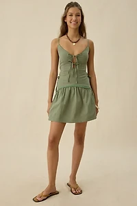 Daisy Street Quinn Lace-Up Tie Drop Waist Mini Dress