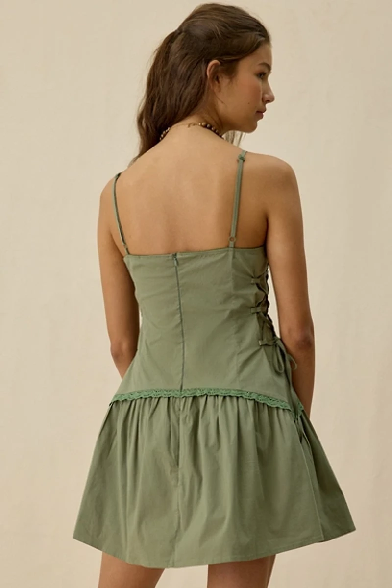 Daisy Street Quinn Lace-Up Tie Drop Waist Mini Dress