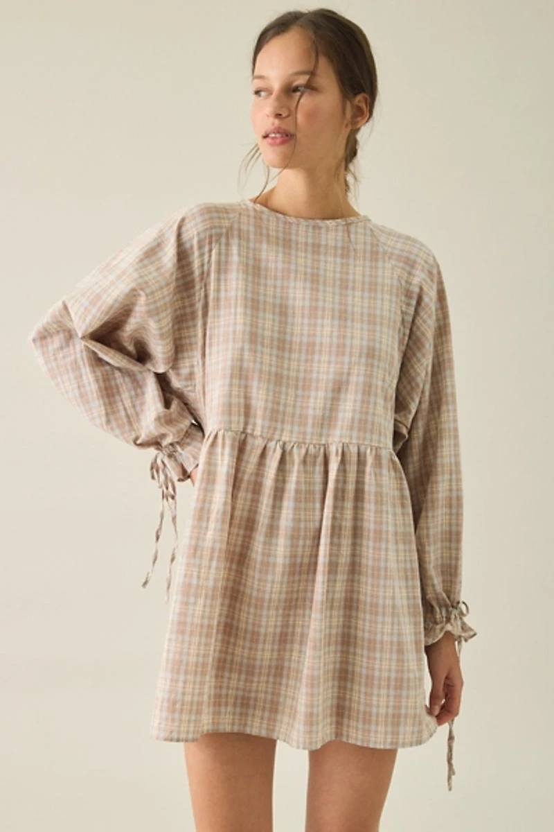 Daisy Street Lulu Long Sleeve Plaid Cotton Mini Dress
