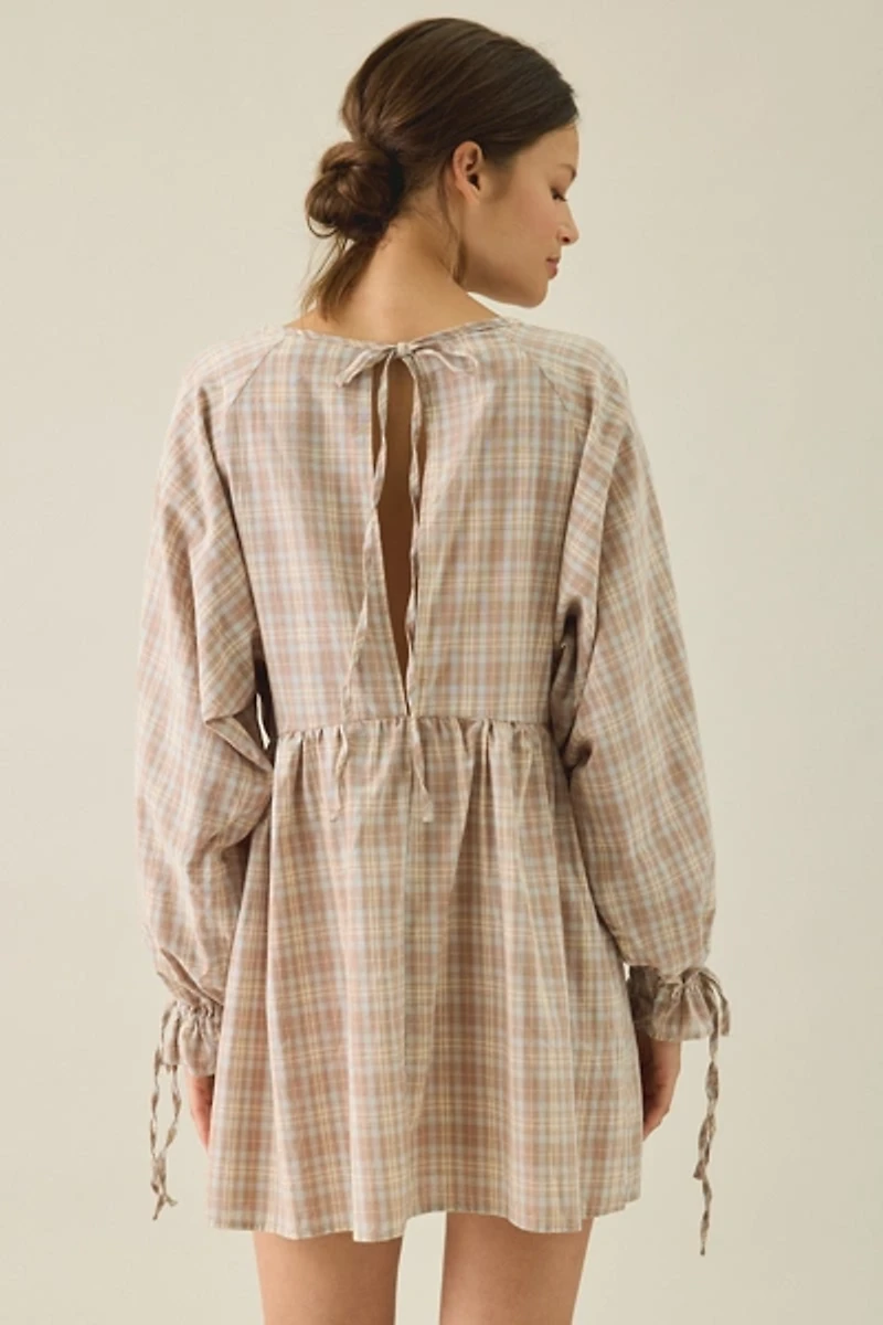 Daisy Street Lulu Long Sleeve Plaid Cotton Mini Dress