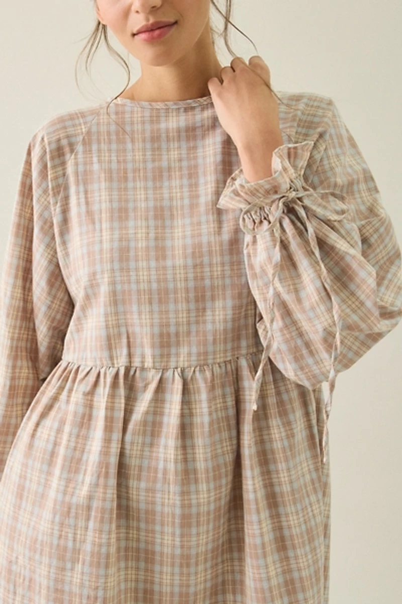 Daisy Street Lulu Long Sleeve Plaid Cotton Mini Dress