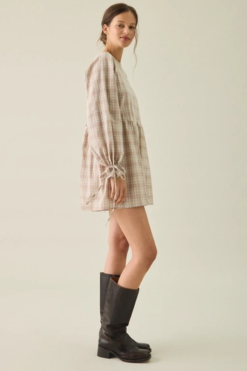 Daisy Street Lulu Long Sleeve Plaid Cotton Mini Dress