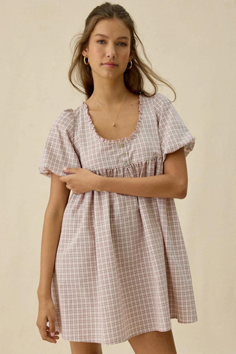 Daisy Street Orielle Puff Sleeve Babydoll Mini Dress