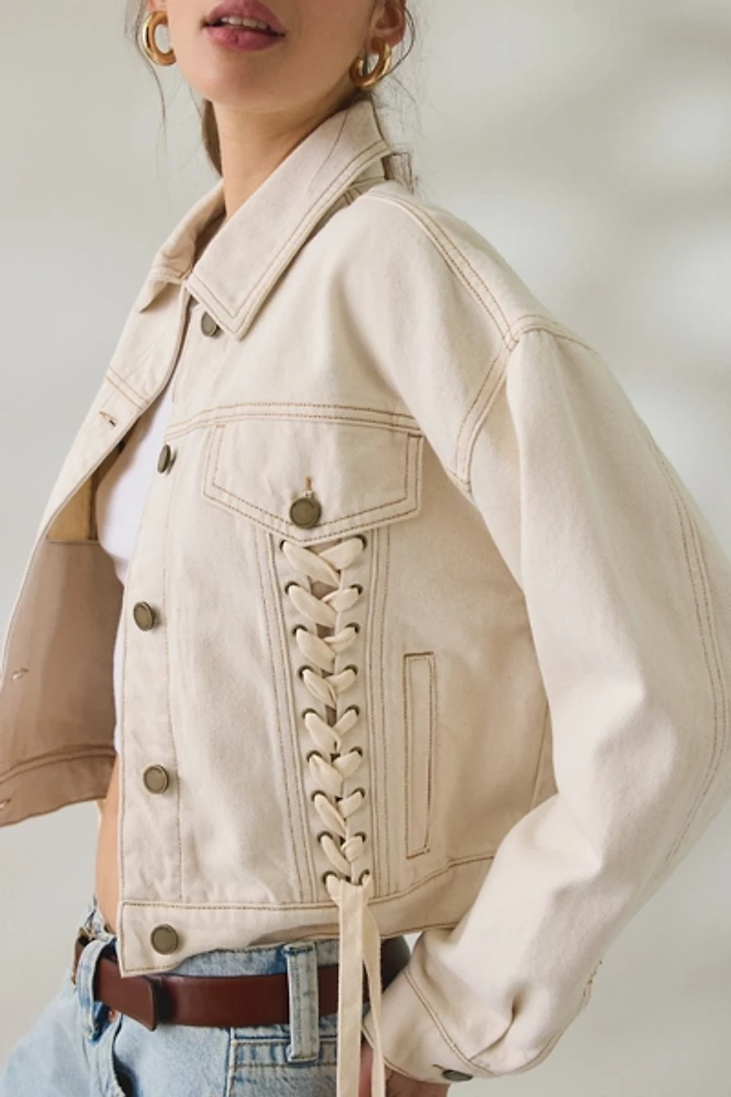 BLANKNYC Lace-Up Cream Denim Jacket