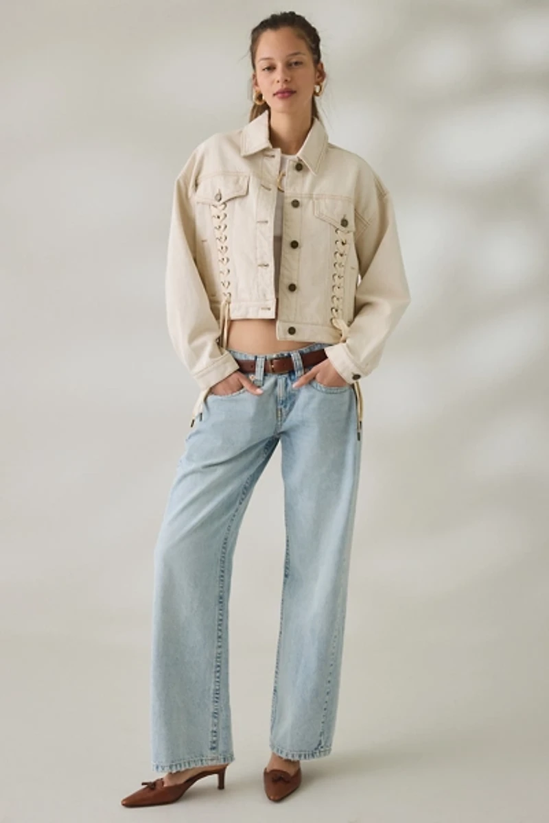 BLANKNYC Lace-Up Cream Denim Jacket