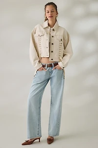 BLANKNYC Lace-Up Cream Denim Jacket