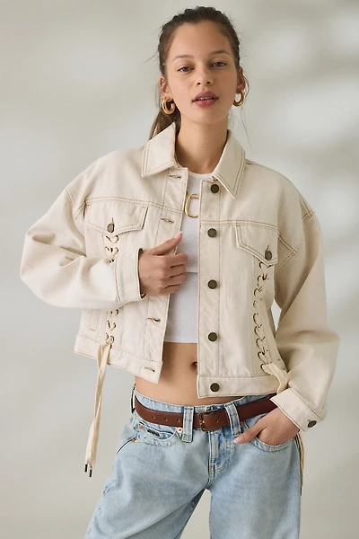 BLANKNYC Lace-Up Cream Denim Jacket