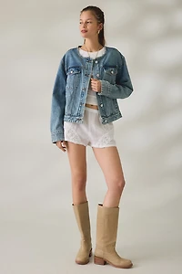 BLANKNYC Heads Up Collarless Oversized Denim Jacket