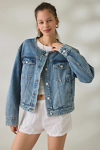 BLANKNYC Heads Up Collarless Oversized Denim Jacket