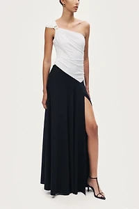 Nocturne One-Shoulder Contrast Maxi Dress