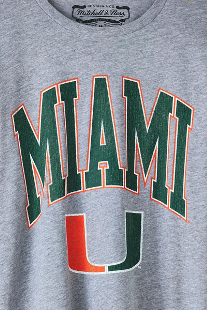 Mitchell & Ness NCAA University Of Miami Arch Logo Long Sleeve Tee