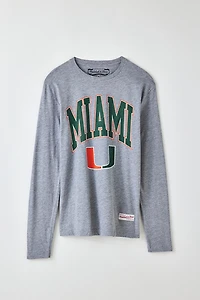 Mitchell & Ness NCAA University Of Miami Arch Logo Long Sleeve Tee