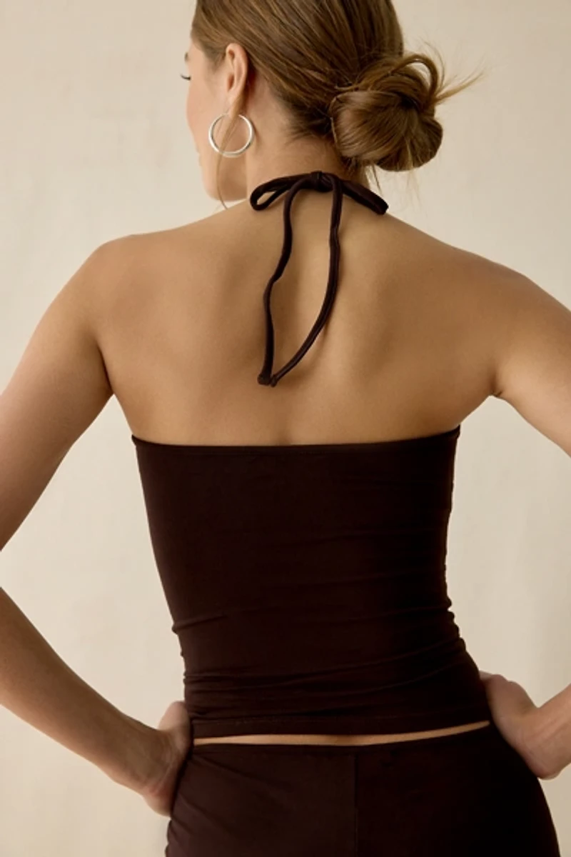 Motel Baya O-Ring Flower Cutout Y-Neck Halter Top
