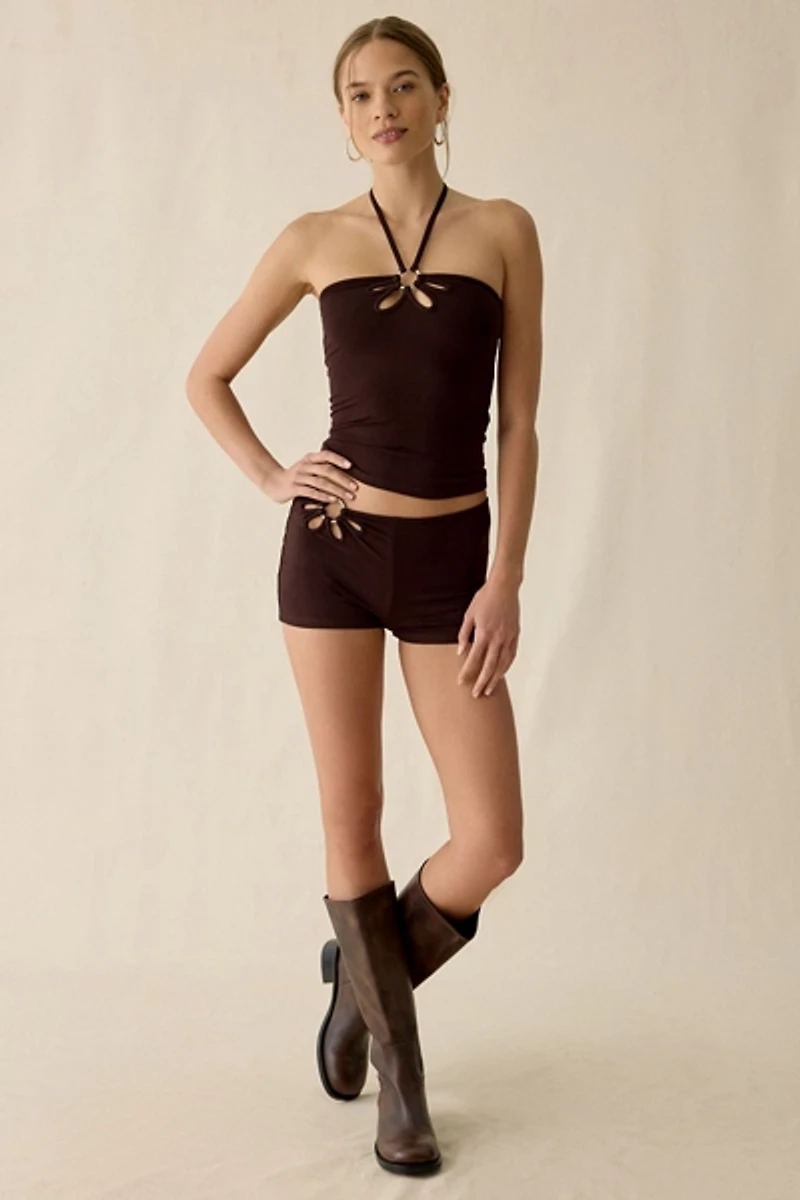 Motel Baya O-Ring Flower Cutout Y-Neck Halter Top