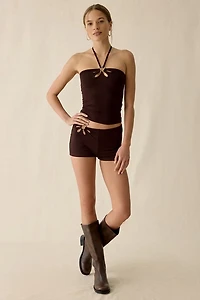 Motel Baya O-Ring Flower Cutout Y-Neck Halter Top