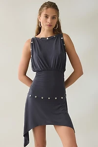 Silence + Noise Studded Jersey Knit Asymmetric Mini Dress