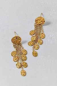 Hammered Metal Coin Fringe Dangle Earrings