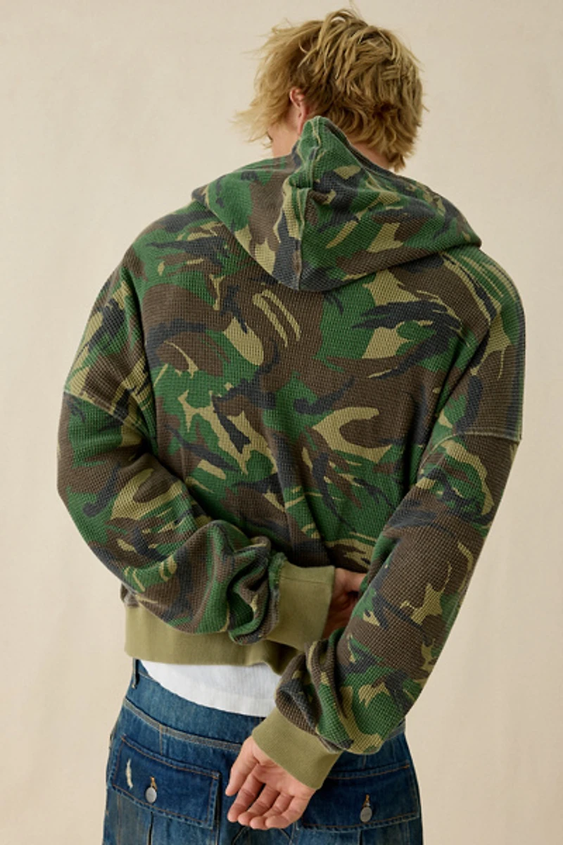 iets frans… Camo Pattern Waffle Full Zip Hoodie Sweatshirt