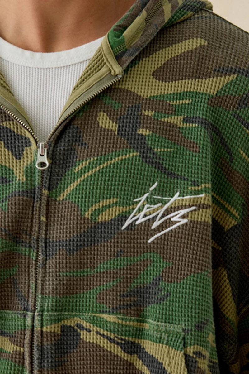 iets frans… Camo Pattern Waffle Full Zip Hoodie Sweatshirt